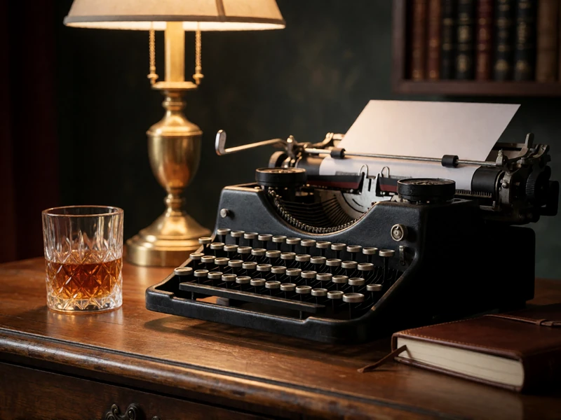 Vintage wooden desk with a classic typewriter and warm lamplight, symbolizing the thoughtful beginnings of the Conektik platform