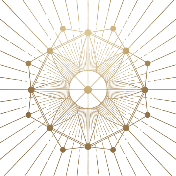 Abstract Art Deco gold node emblem symbolizing the AI matchmaking connections behind the Conektik serious dating platform